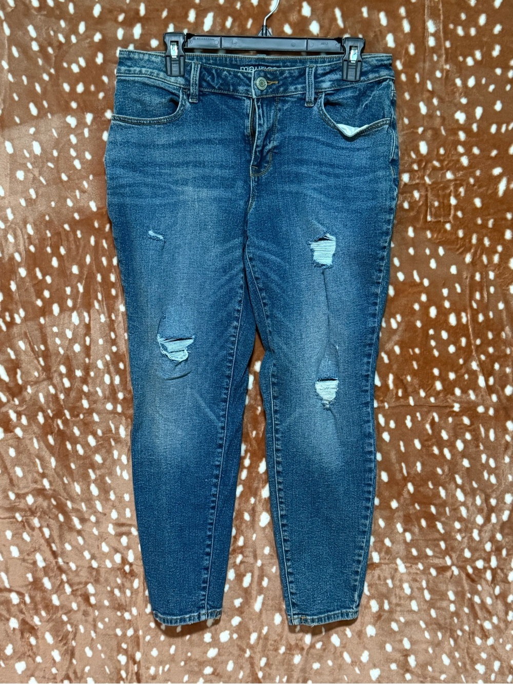 Maurices Dark Blue Distressed Ankle Jeans